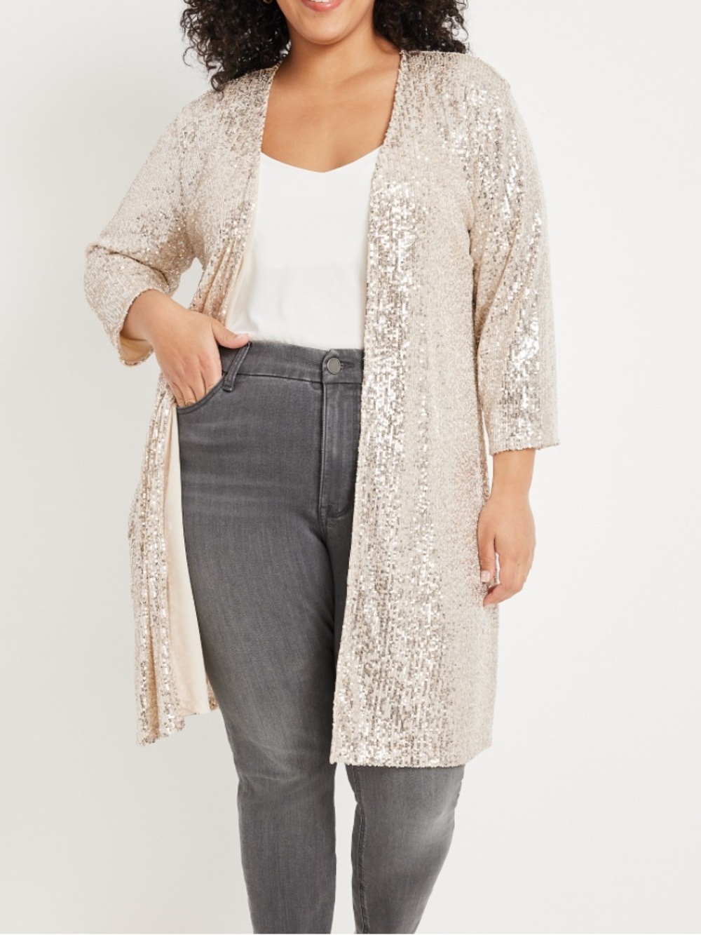 NWT‎ Maurices Sequin Duster Cardigan Open Front 3/4 Sleeve Cardigan Small S